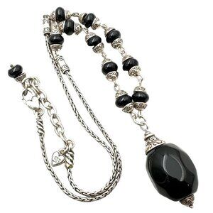 Brighton Womens Necklace Silver Black Glass Pendant 16 - 18 Inch